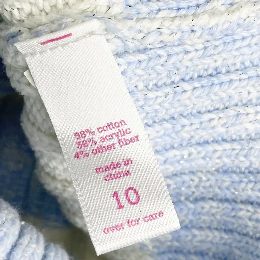 Justice Blue Striped Winter Ribbed Long Sleeve Sweater Size 10